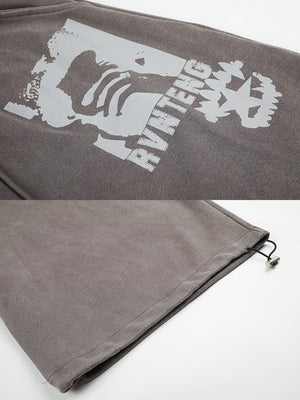 Gothic sweatpants – Face graphic and toggle hem close-up | XoKool