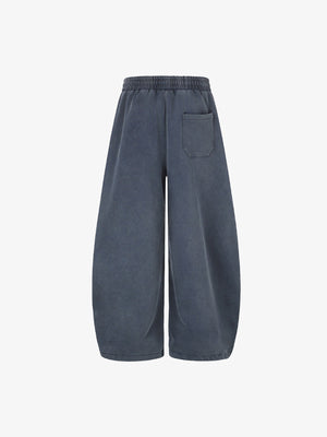 Washed Gothic Cross Print Wide Leg Sweatpants – Washed Navy, back flat | XoKool