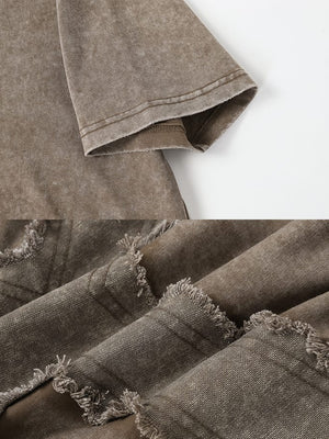 Gothic cross tee – Brown, sleeve and frayed panel close-up | XoKool