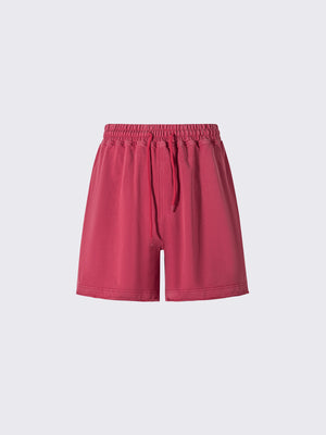 Washed Graphic Sweat Shorts with Raw Hem – Washed Red, front flat | XoKool