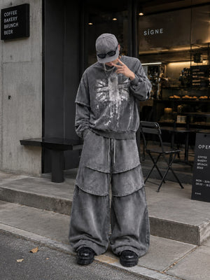 Washed Grey British Flag Layered Sleeve Sweatshirt – Street photo, full outfit | XoKool