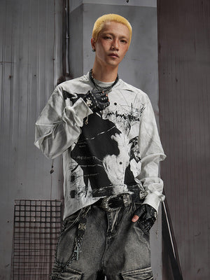 Washed layered long sleeve tee – on model, front | XoKool