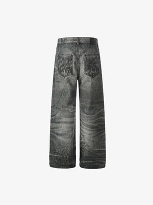 Washed Graue Wide Leg Jeans mit Leo-Taschen – Rückseite flach | XoKool