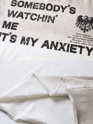 Grunge Long Sleeve Shirt – White print and raw hem close-up | XoKool