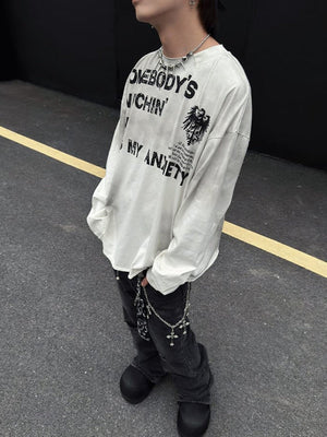 Grunge Long Sleeve Shirt – White, street on model side | XoKool