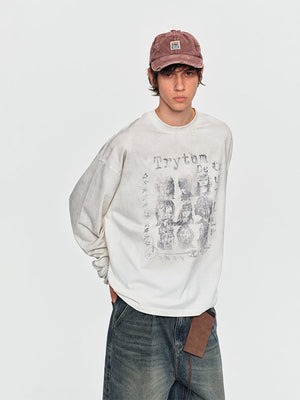 Washed long sleeve tee – on model, Washed Cream, front | XoKool
