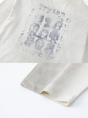 Washed long sleeve tee – print and hem close-up | XoKool