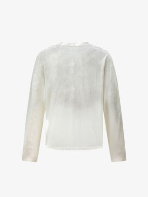 Washed Long Sleeve Tee with Faded Portrait Grid Print – Washed Cream, back | XoKool