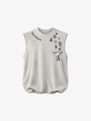 Washed Muscle Tee with Script Print – Light Grey, front view | XoKool