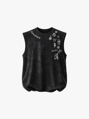 Washed Muscle Tee with Script Print – Washed Black, front view | XoKool