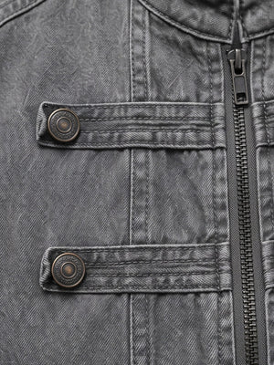 Napoleon jacket – Grey, button strap and zip close-up | XoKool