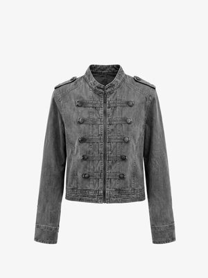 Washed Napoleon Jacket with Button Straps – Grey, front view | XoKool
