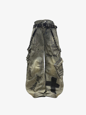 Washed Olive Cargohose mit doppeltem Bund – Olive, Vorderansicht | XoKool