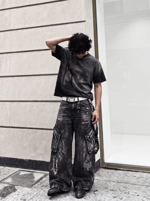 Washed Ombre Punk T-Shirt with Zine Cover Print – Street photo, on model | XoKool