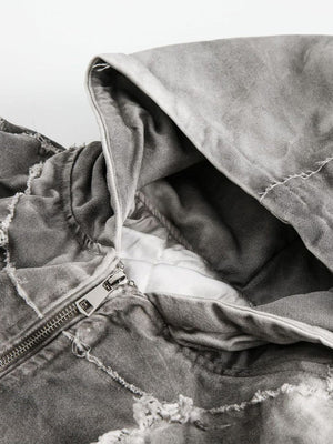 Padded patchwork jacket – hood and zip close-up | XoKool