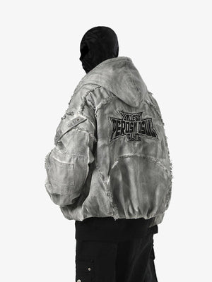 Padded patchwork jacket – on model, grey, back | XoKool