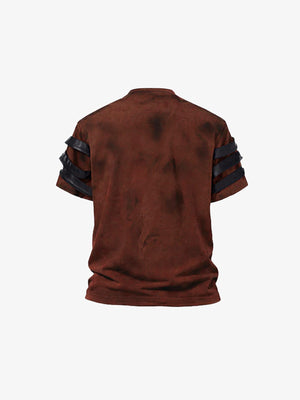 Washed Punk Tee with Eyelets and Strap Sleeves – Rust Red, back view | XoKool