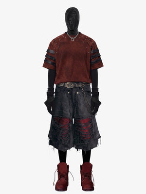 Eyelet strap punk tee – Rust Red, on mannequin model | XoKool