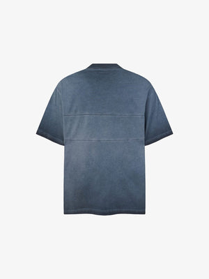Camiseta henley de manga corta con efecto lavado y dos bolsillos con solapa – azul, vista trasera | XoKool