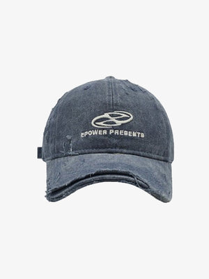Washed Vintage Baseballcap mit Swirl-Stickerei – Blau, Vorderseite | XoKool