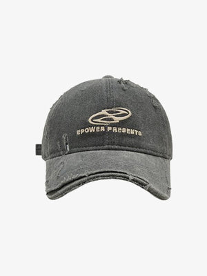Washed Vintage Baseballcap mit Swirl-Stickerei – Grau, Vorderseite | XoKool