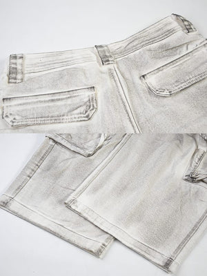 Jeans cargo de pierna ancha – Gris lavado, detalle de bolsillo | XoKool