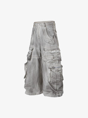 Jeans cargo de pierna ancha – Gris lavado, lateral en plano | XoKool