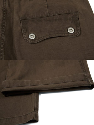 Washed cargo pants – Brown, back pocket and hem close-up | XoKool