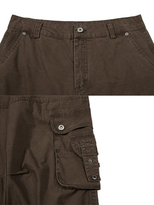 Washed cargo pants – Brown, waist and cargo pocket close-up | XoKool