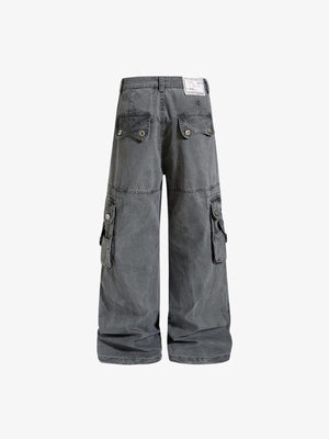 Washed cargo pants – Grey, back view | XoKool