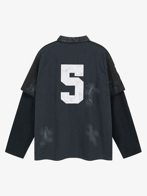 Polo en capas con número 5 y escudo – azul marino efecto lavado, vista trasera | XoKool