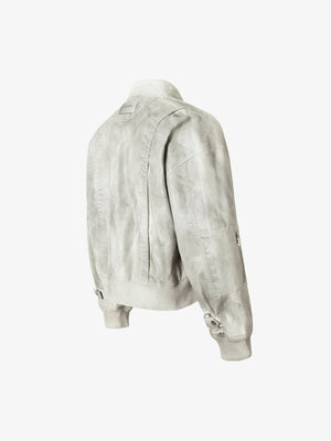 Off-White Distressed Bomberjacke aus Kunstleder – hintere Winkelansicht | XoKool