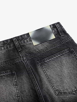 Whiskered Vintage Wash Barrel Leg Jeans – Washed Black, back waistband close-up | XoKool