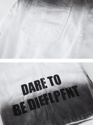 White Ombre Baggy Jeans – Gesäßtasche und Slogan-Print im Detail | XoKool