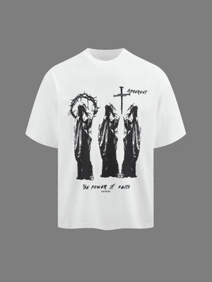 Weißes christliches Graphic T-Shirt mit Gewandfiguren – Weiß, Vorderansicht | XoKool