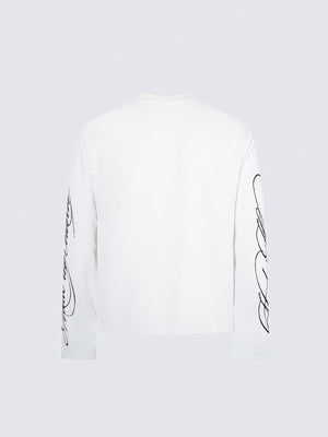White Waffle Knit Long Sleeve Eagle Graphic Tee – back view | XoKool