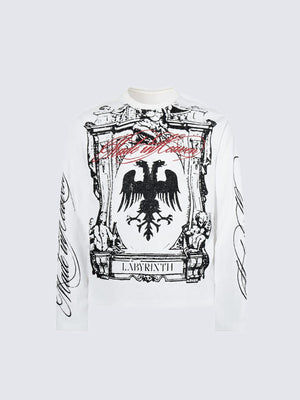 White Waffle Knit Long Sleeve Eagle Graphic Tee – front view | XoKool