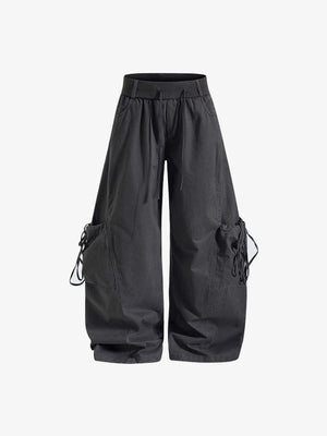 Wide Leg Ballon Cargohose mit Bindetaschen – Grau, Vorderansicht | XoKool