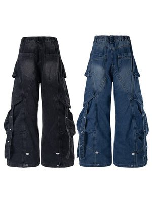 Strap cargo jeans – Black and Blue, back | XoKool