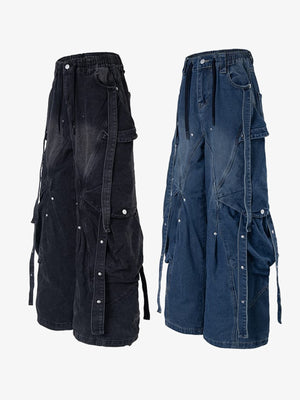 Strap cargo jeans – Black and Blue, side | XoKool