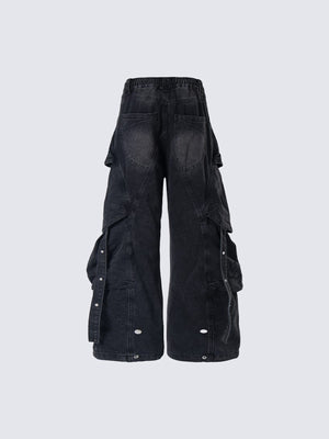 Strap cargo jeans – Black, back flat | XoKool