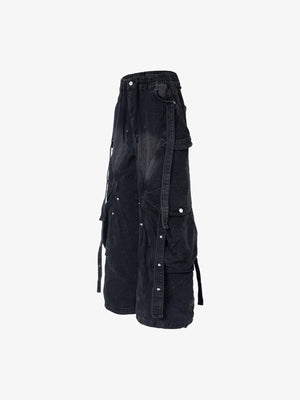 Strap cargo jeans – Black, side | XoKool