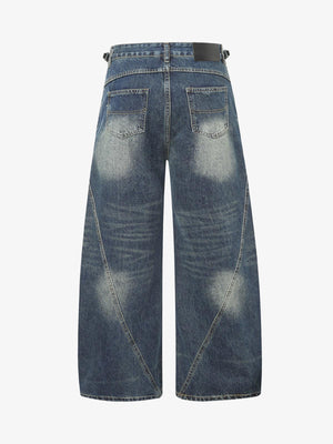Cuffed Barrel Jeans with Curved Seams – Blue, back flat | XoKool