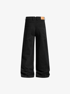 Wide Leg Lace Up Pants with Gold Buttons – Black, back view flat | XoKool