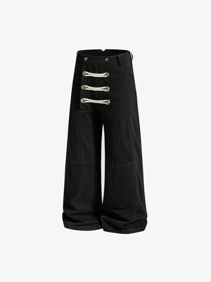 Lace up pants – Black, front view flat | XoKool
