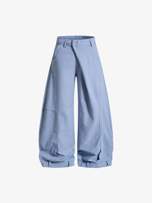 Pantalones barrel cruzados con cintura de broches – Azul claro, frontal plana | XoKool
