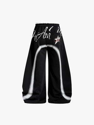 Y2K Barrel Sweatpants with Airbrush Arch Print – Black, back view | XoKool