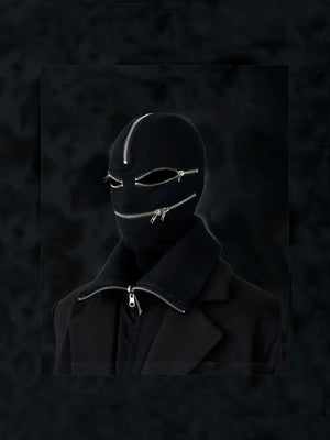 Zipper Knit Full Face Balaclava – Black, front view dark background | XoKool