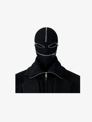 Zipper Knit Full Face Balaclava – Black, front view eyes open | XoKool