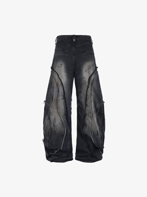 Zipper barrel jeans – Black, back flat | XoKool